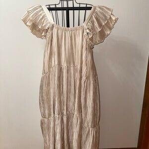 Cream Ruffled Off-Shoulder Dress